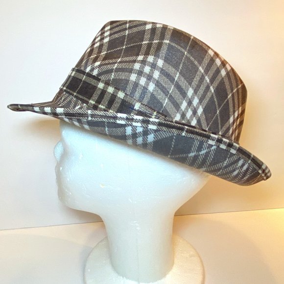 Unisex Fedora Hat Brown and Beige Checkered - Picture 3 of 5